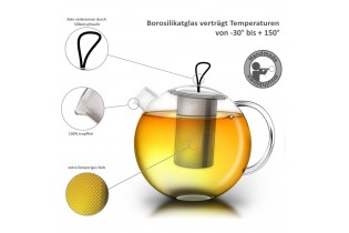 Théière en verre boroscilicate 1.5 litre avec filtre inox