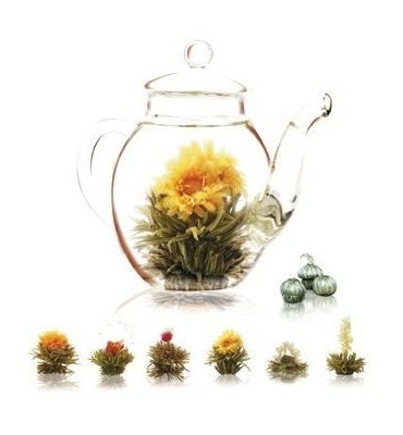 Coffret théière en verre 500 ml + 6 fleurs de thé